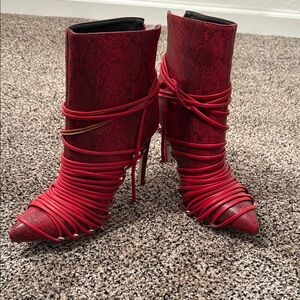 Red Strappy Women's Ankle Boots